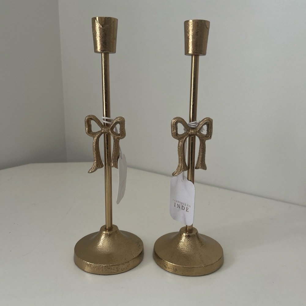 Golden Bow Candle Holders